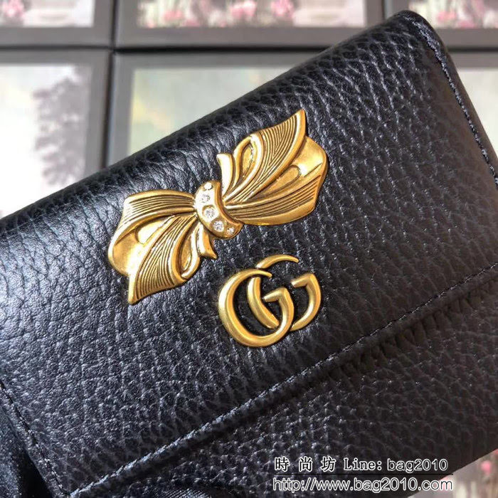 GUCCI古馳 頂級原單 早秋新品 雙色牛皮 女士翻蓋皮夾 524294 黑配粉 WTG2059